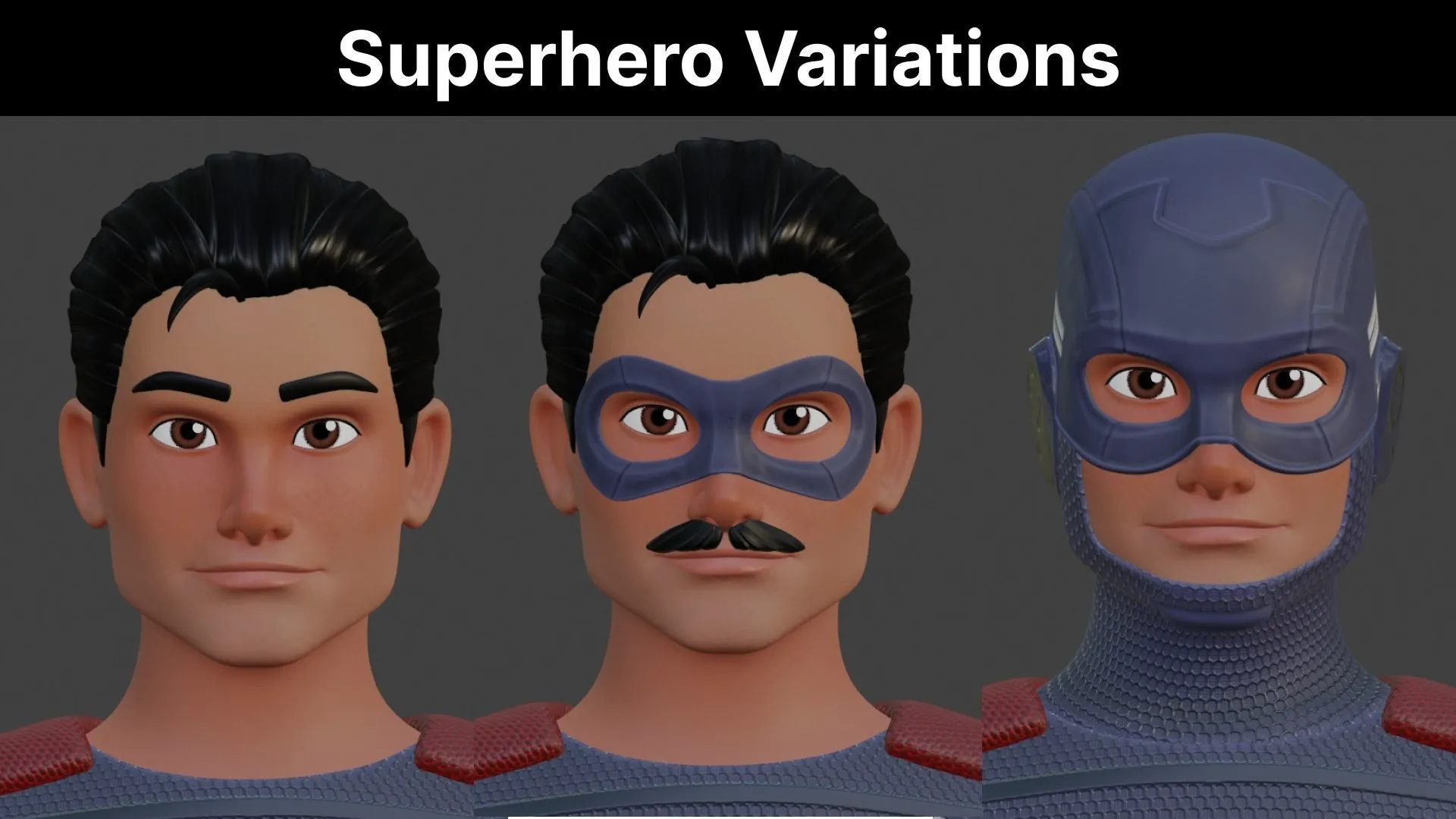 Cartoon Superhero Man 3D variations showcase